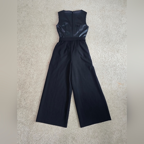 Calvin Klein Belted Jumpsuit Black Dressy Event Career Wear Size 6 Faux Leather - Picture 6 of 6